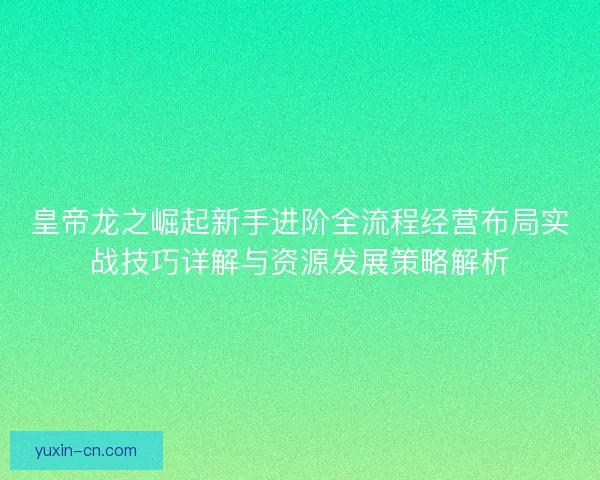 皇帝龙之崛起新手进阶全流程经营布局实战技巧详解与资源发展策略解析